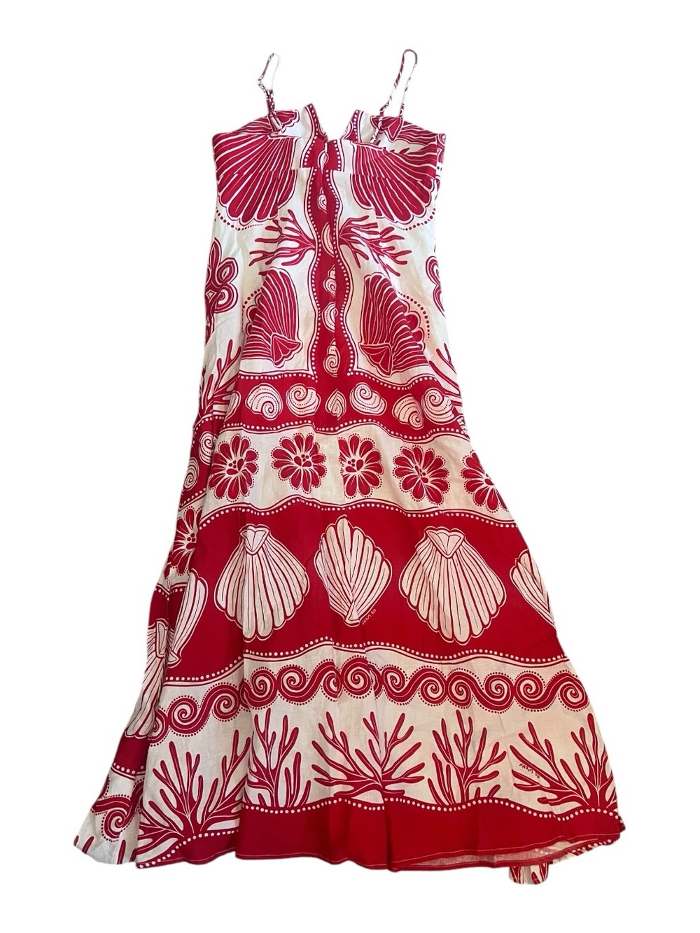FARM Rio Ainika Printed Linen-Blend Red and White Shell-Print Maxi Dress - Picture 4 of 5